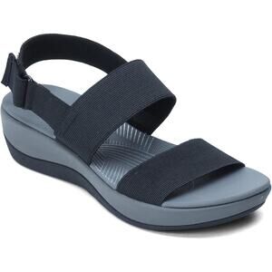 Clarks Cloudsteppers Arla Jacory Black Wedge Sandals Size 7.5M